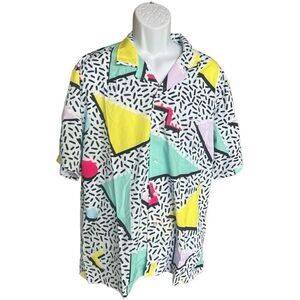 Brand New Mens 1980s Saved By The Bell Inspo Y2K via Button Down Shirt - Sz L